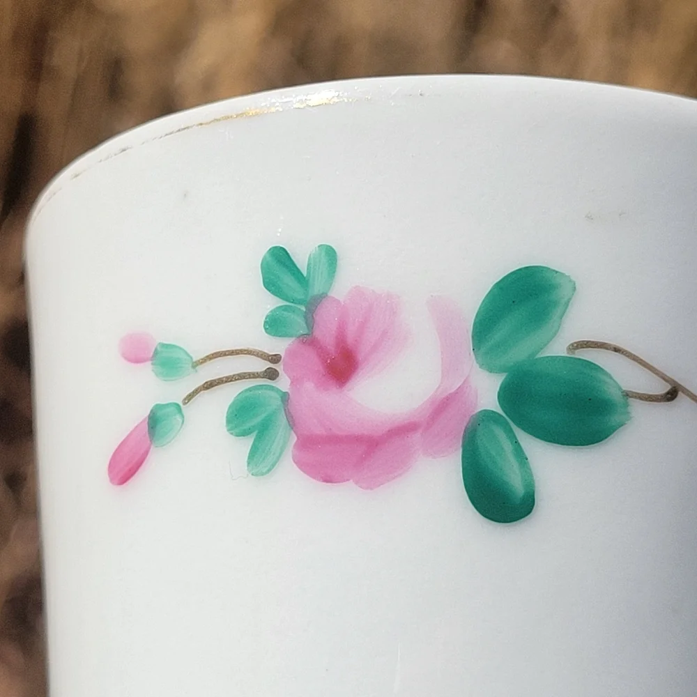 Vintage Porcelain Footed Vase ~ Flowers ~ Mazagran Style Cup?~ Pretty!